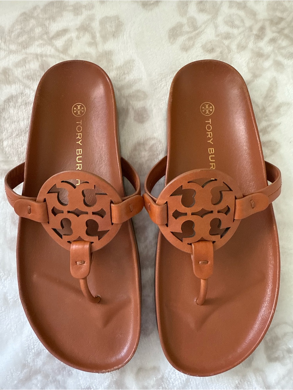 Tory Burch Miller Cloud Tan Leather Thong Sandals